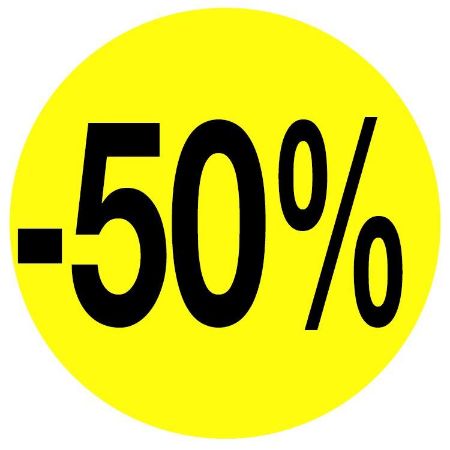 Kortingssticker -50% 35mm, permanent, fluor geel