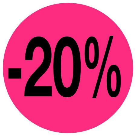 Kortingssticker -20% 35mm, permanent, fluor roze