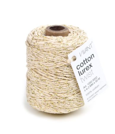 Katoen koord Lurex 2mm 50m, Creme / metallic goud