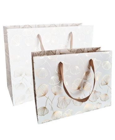 KP® Luxe papieren draagtas 24+10x18cm - Celebrate Nature Wit/Goud