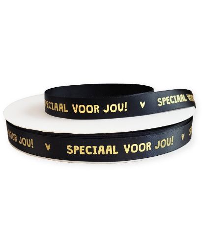 KP® Satijn lint 15mm - Speciaal voor jou, zwart 100m KP® Satijn lint 15mm - Speciaal voor jou, zwart 100m