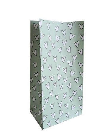 KP® Kraft papieren zakken - Hartjes voor jou mint 14x8x26cm