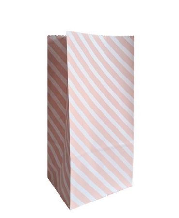 KP® Kraft papieren zakken - Diagonal lines roze 14x8x26cm