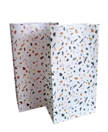 KP® Kraft papieren zakken - Terrazzo blauw 14x8x26cm