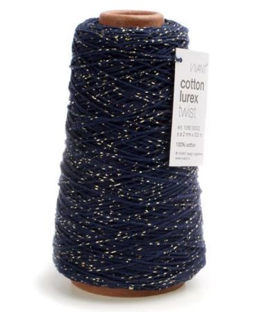 Katoen koord Lurex 2mm 300m, Donkerblauw / metallic goud