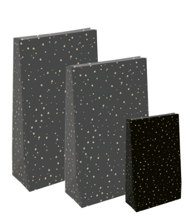 KP® Kraft papieren zakken - Sweet Confetti zwart/goud 9x5x16cm