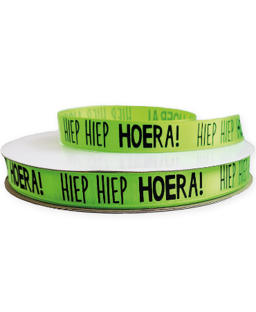 KP® Satijn lint 10mm - Hiep Hiep Hoera, groen 100m