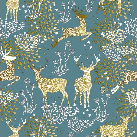 Afbeeldingen van Coated cadeaupapier 50cm 200m - Reindeer Petrol