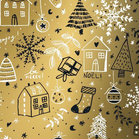 Afbeeldingen van Coated cadeaupapier 30cm 200m - Holiday black/gold