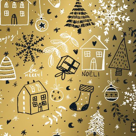 Afbeeldingen van Coated cadeaupapier 70cm 200m - Holiday black/gold