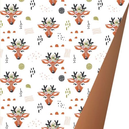 Afbeeldingen van Coated cadeaupapier 30cm 175m - Lovely deer AZ koper