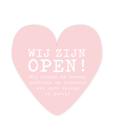 Raamsticker hart 49x49cm - Wij zijn open (warm welkom) - Roze