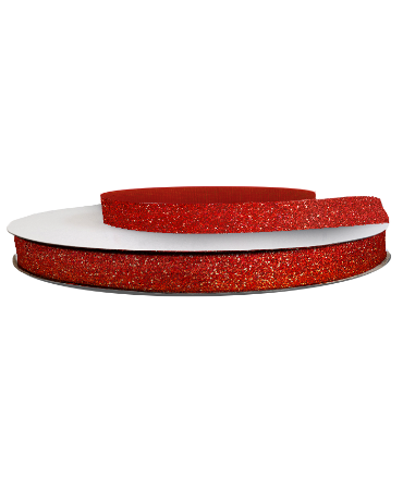 Glitter velvet lint 15mm 30m, rood	