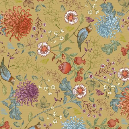 Afbeeldingen van Kraft cadeaupapier 50cm 250m - Birdy blossom kraft