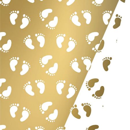 Afbeeldingen van Coated cadeaupapier 175m - Baby Feet Goud/Wit DZ
