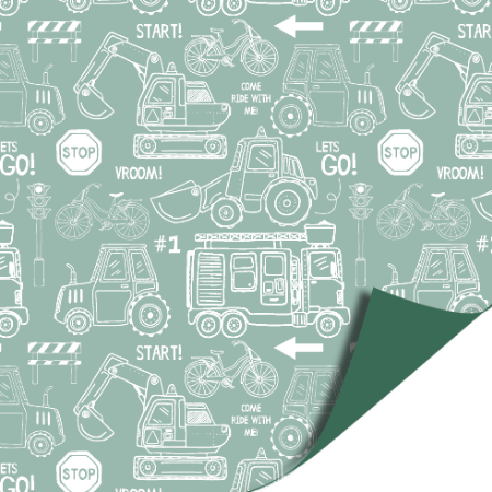 Afbeeldingen van KP® Coated cadeaupapier 50cm 100m - Come ride me green AZ green