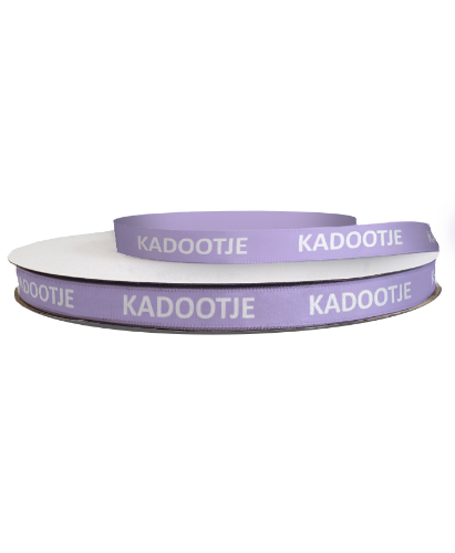 KP® Satijn lint 12mm - Kadootje lila/wit 100m satijn lint, satijnlint, satijnen lint, bedrukt satijn lint, bedrukt satijnlint, cadeaulint, kadolint, luxe lint, luxe cadeaulint