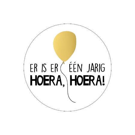 Sticker rond 40mm - Er is er één jarig hoera, hoera! 250p/r