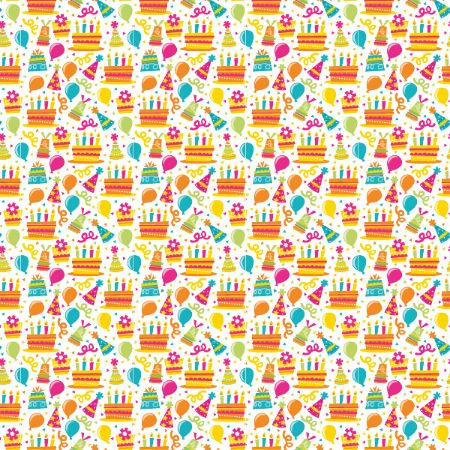 Afbeeldingen van Coated papier 30cm 200m - Birthday hats & cakes