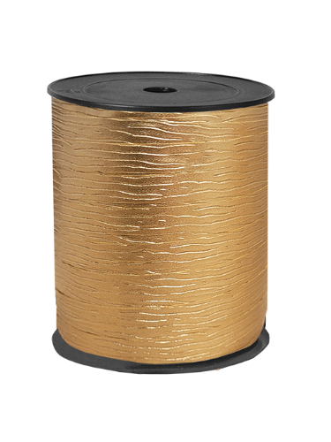 Paperlook krullint tweezijdig 10mm 250m, Goud krullint, paperlook krullint, cadeaulint