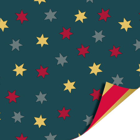 Afbeeldingen van Coated papier 30cm 100m - Big stars Green/Red AZ Diagonal Lines