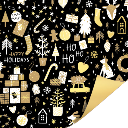 Afbeeldingen van KP® Coated papier 30cm 100m - Cosy Christmas Black/Gold AZ Gold