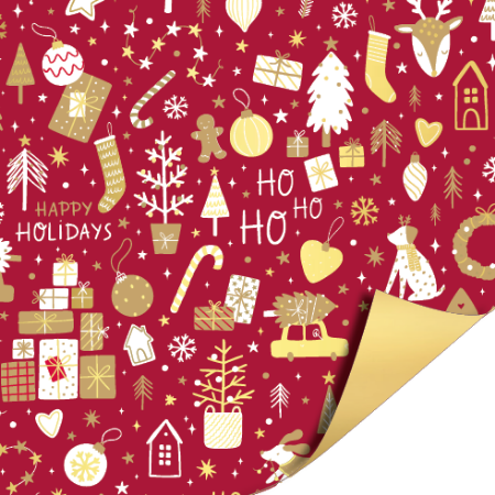 Afbeeldingen van KP® Coated papier 30cm 100m - Cosy Christmas Red/Gold AZ Gold