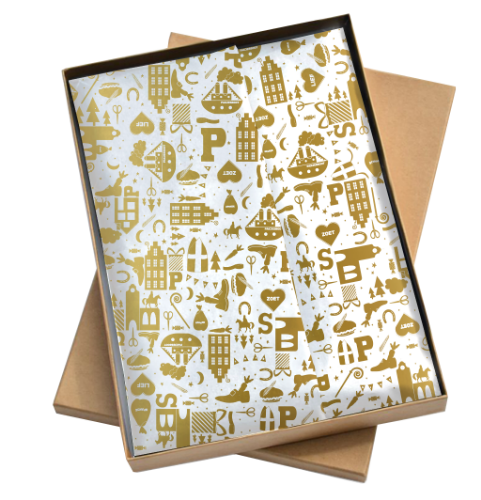KP® Zijde vloeipapier 50x70cm - HopHopHop Wit/Goud vloeipapier, zijde vloeipapier, tissuepapier, vellen