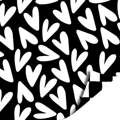 Coated papier 100m - Lovely hearts Zwart/wit inpakpapier, cadeaupapier, geschenkpapier, kadopapier