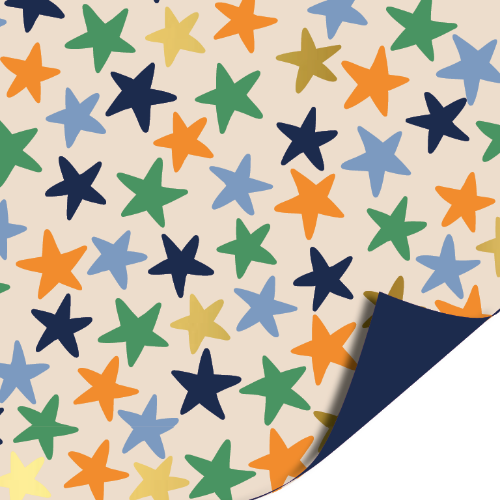 Coated papier 100m - Stars Blue AZ Blue inpakpapier, cadeaupapier, geschenkpapier, kadopapier