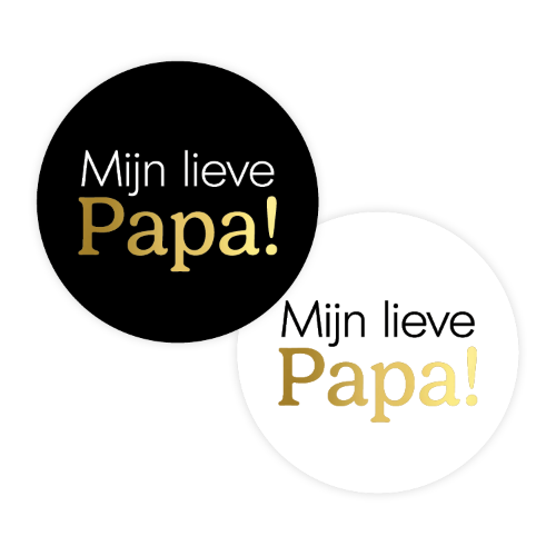 KP® Stickers D40mm - Mijn lieve papa Zwart/Wit (2 varianten) 250p/r stickers, wensetiketten, sluitstickers, goudfolie