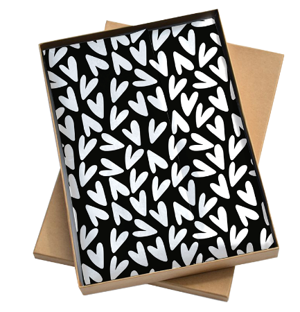 Afbeeldingen van Zijde vloeipapier 35x50cm - Lovely hearts Zwart/Wit