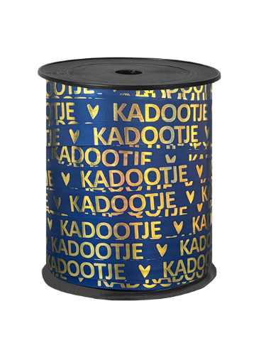 KP® Bedrukt cadeaulint - Kadootje Blauw/Goud 10mmx150m cadeaulint, bedrukt, paperlook, kadolint