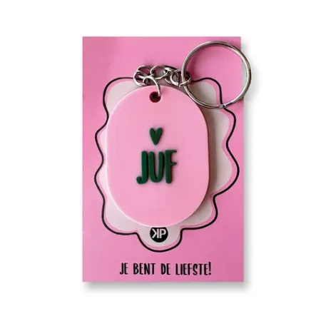 Sleutelhanger liefste juf - ovaal - PVC sleutelhanger met tekst