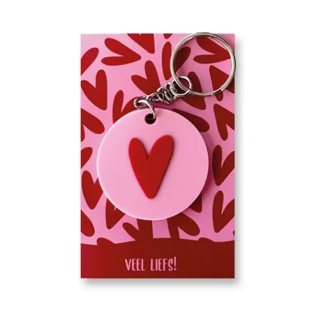 Sleutelhanger hart - roze - rood - D40mm – PVC sleutelhanger met hartje