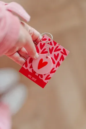 Sfeerfoto sleutelhanger hart - roze - rood - D40mm – PVC sleutelhanger met hartje