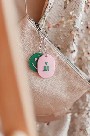 Sfeerfoto pvc sleutelhanger - hart + smiley - juf
