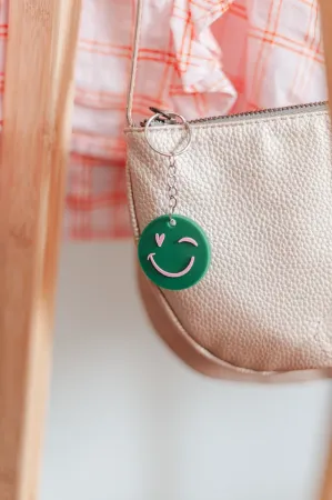 Sfeerfoto sleutelhanger Smiley + Hart – Happy to see you – D40mm – PVC sleutelhanger met knipoog