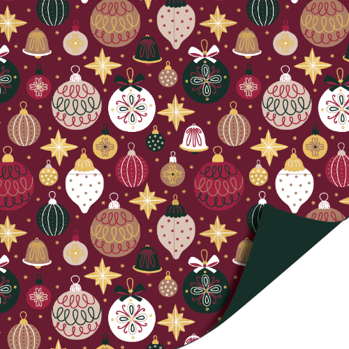 Cadeaupapier 100m - Christmas ornaments burgundy inpakpapier, cadeaupapier, geschenkpapier, kadopapier