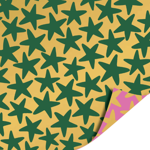 Cadeaupapier 100m - Stars gold/green inpakpapier, cadeaupapier, geschenkpapier, kadopapier