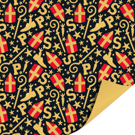 Afbeeldingen van KP® Cadeaupapier 50cm 100m - Mijter feest zwart/goud