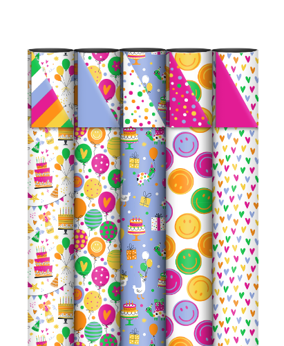 Consumentenrollen box - KP® Party time - 70cm x 2m 50rol consumentenrollen, cadeaupapier, geschenkpapier, inpakpapier