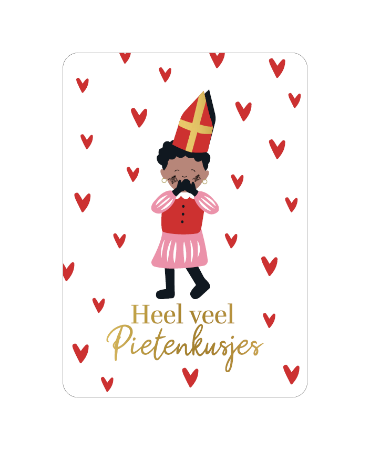 Witte A6 sinterklaaskaart 'Heel veel pietenkusjes', set van 10 stuks