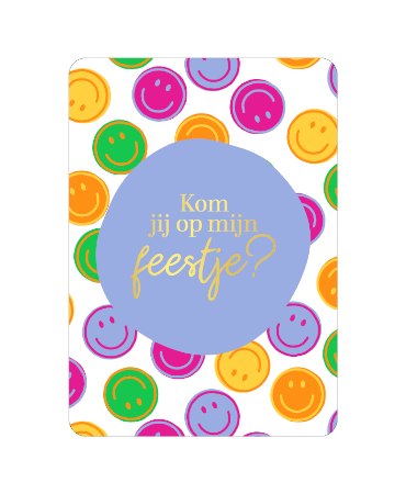A6 uitnodiging 'Kom je op mijn feestje' blauw, set van 10 stuks