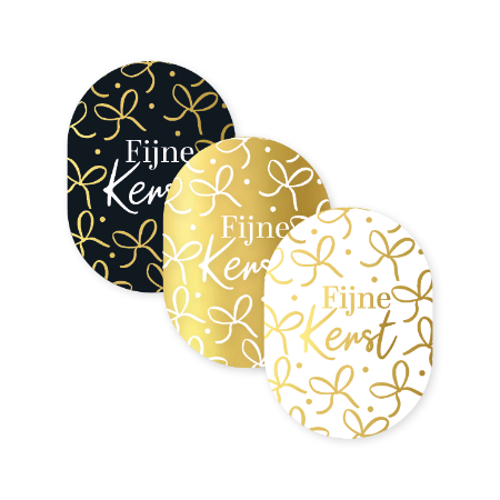 Kerststicker Fijne kerst zwart wit goud met strikjes – 3 varianten – 43x59mm
