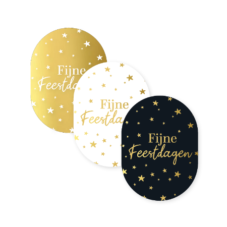 Wensetiket Fijne feestdagen goud wit zwart – 3 varianten – 43x59mm