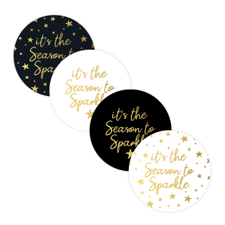 Kerststicker ‘Season to sparkle’ – 4 varianten – D40mm - Feestdagen