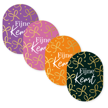 Kerststicker ‘Fijne kerst’ met strik – 4 varianten – 43x59mm