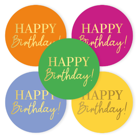 Sticker ‘Happy birthday’ – 5 varianten – D50mm
