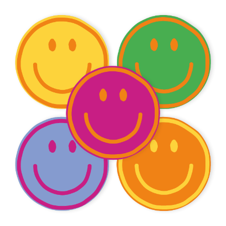 Smiley stickers – 5 kleurenvarianten – 39x39mm